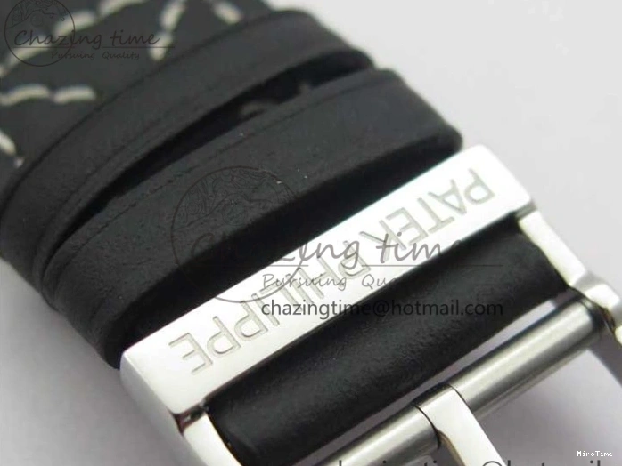 MIROTIME 0120 Practical Calatrava 5524 Pilot Travel Time SS GRF Blue Dial on Black Leather Strap A324 V 7107